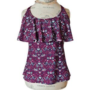 Arizona Womens XXL Tankini Swim Top Boho Burgundy Blue Paisley Racerback Style